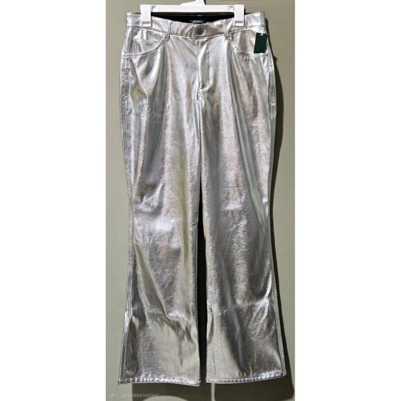 Wild Fable Metallic Silver High Rise Faux Leather Flare Leg Pants - Picture 2 of 8